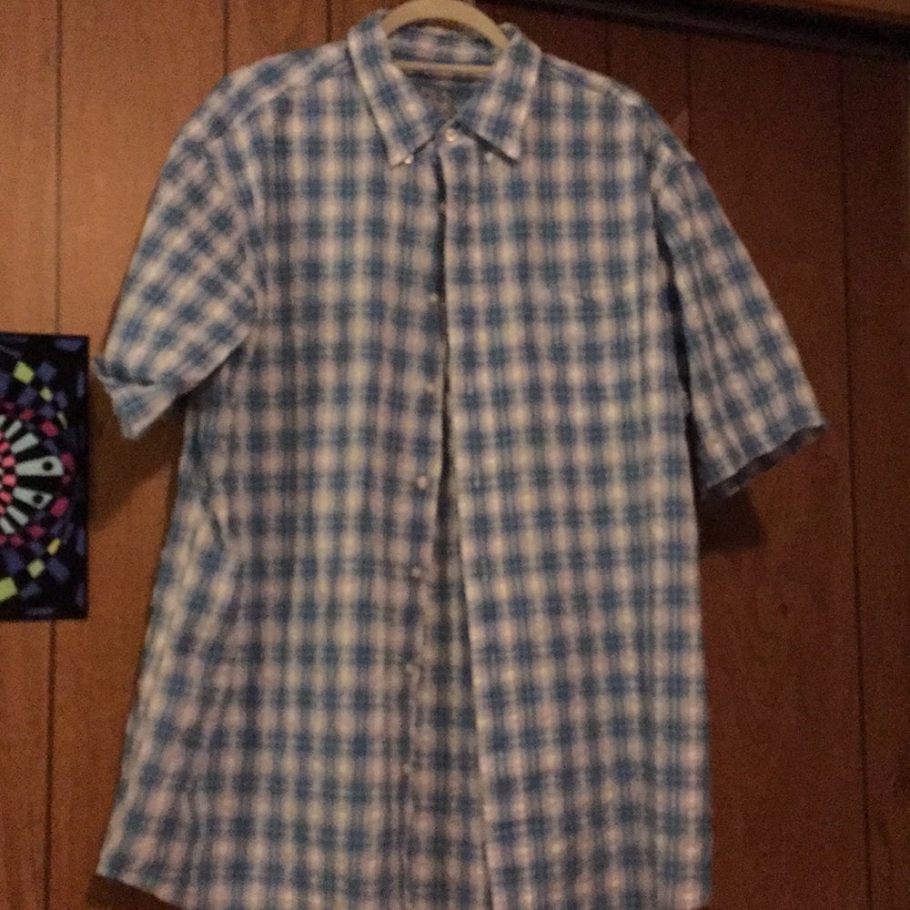 Men’s SS cotton ‘stay cool’ bl/wh plaid shirt